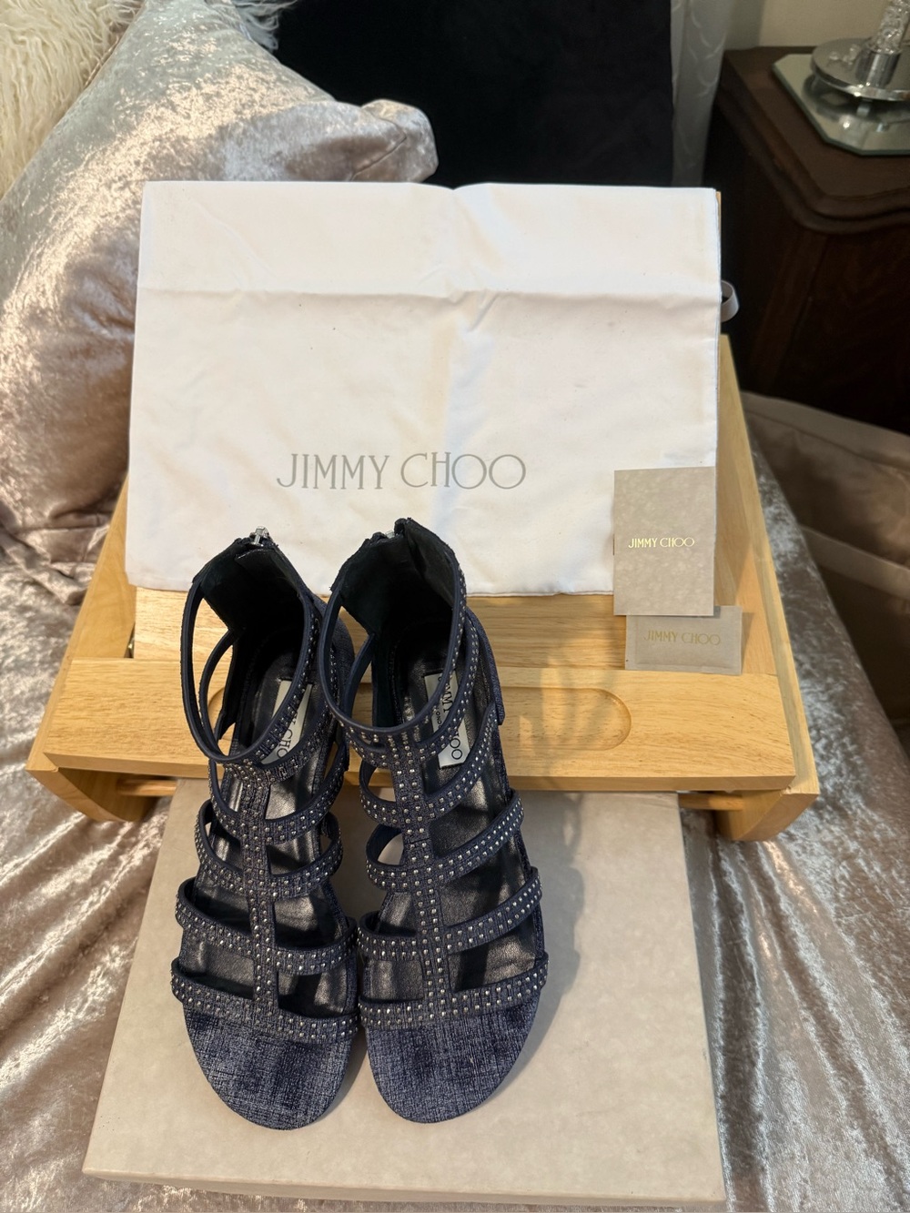 Jimmy Choo Dark Navy Studded Strappy Sandals